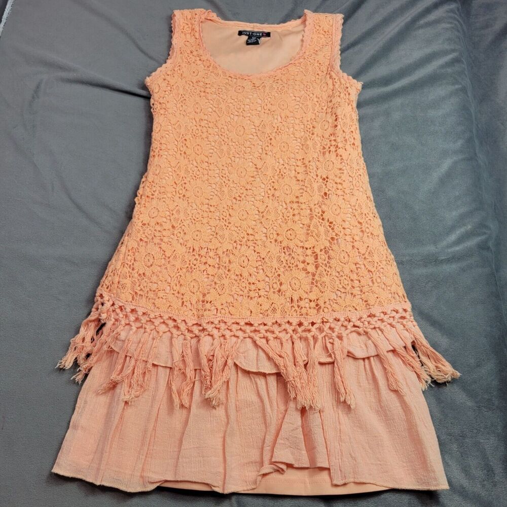 Just-One Crochet Lace Dress With Tassel Hem Size Small Boho Festival Fully Lined